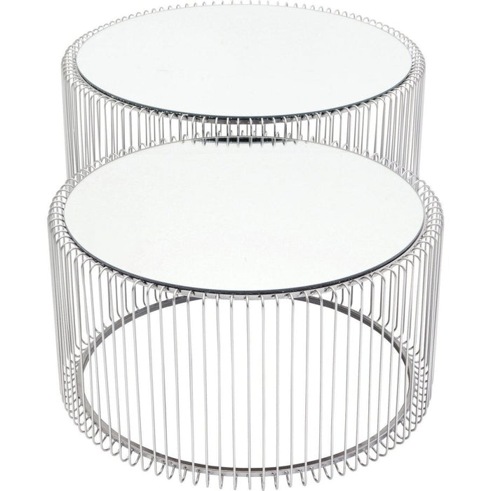 Kare Design Wire Salontafel - Set Van 2 - Zilver Met Glas