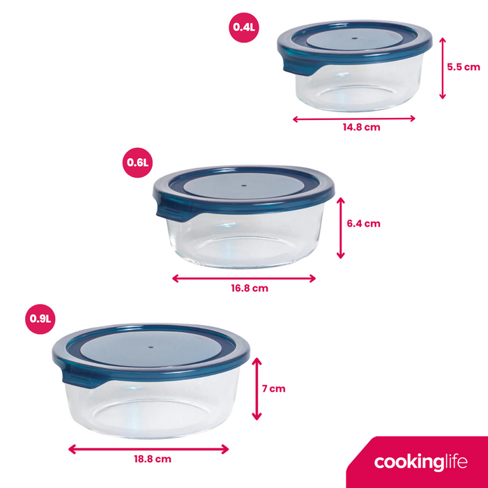 Sareva Glazen Vershoudbakje Cook & Fresh - Rond - 3-delig