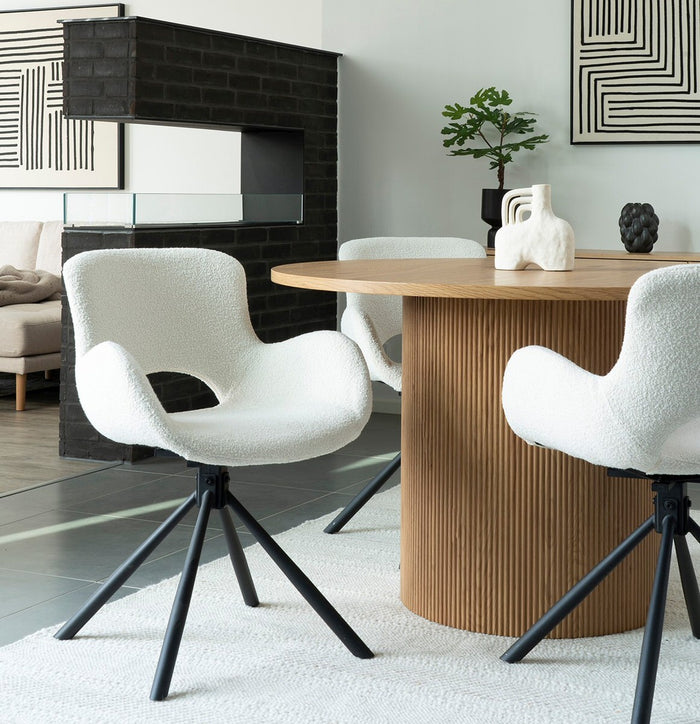 House Nordic Amorim Gebroken Wit Bouclé Draaistoel set van 2