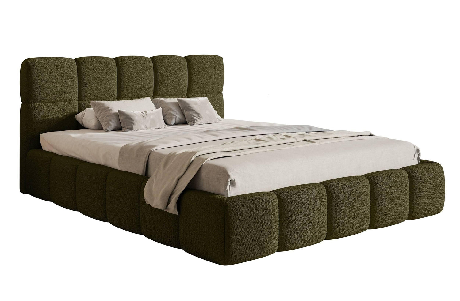 NADUVI Collection Chloe Bedframe 140 x 200 cm - met Opbergvak - Bouclé - Olijfgroen