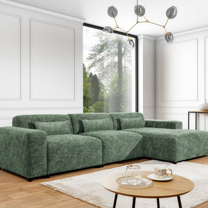 by fonQ Velura Hoekbank Rechts Big - Chenille - Groen