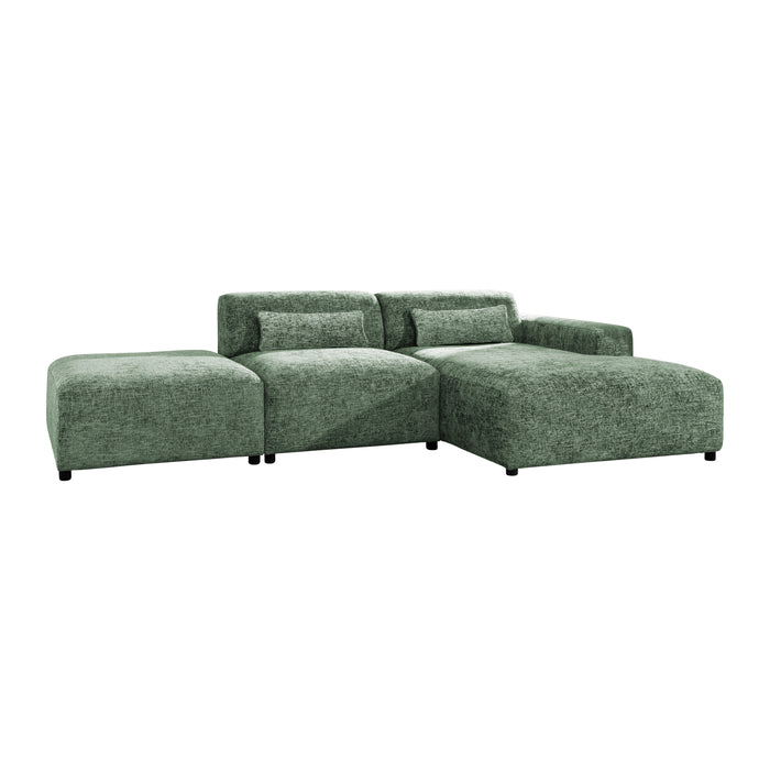 by fonQ Velura Hoekbank Rechts met Hocker - Chenille - Groen