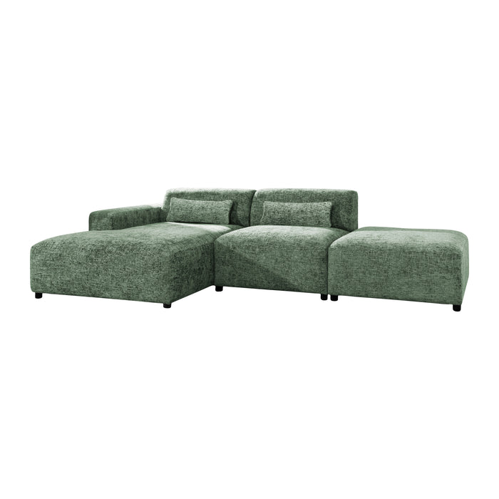by fonQ Velura Hoekbank Links met Hocker - Chenille - Groen