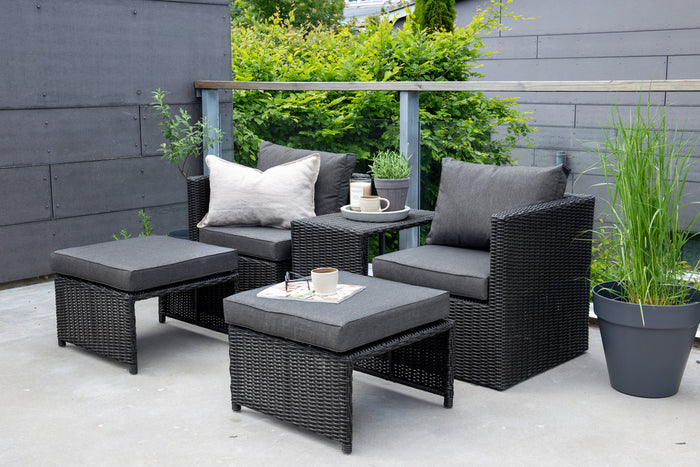 Fjôrd - Loungeset Zwart - Wicker - Quad