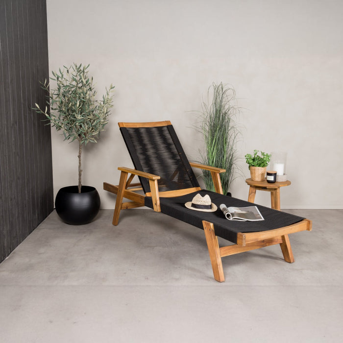 Fjôrd - Lounge Ligbed Zwart - Touw|Acacia - Little