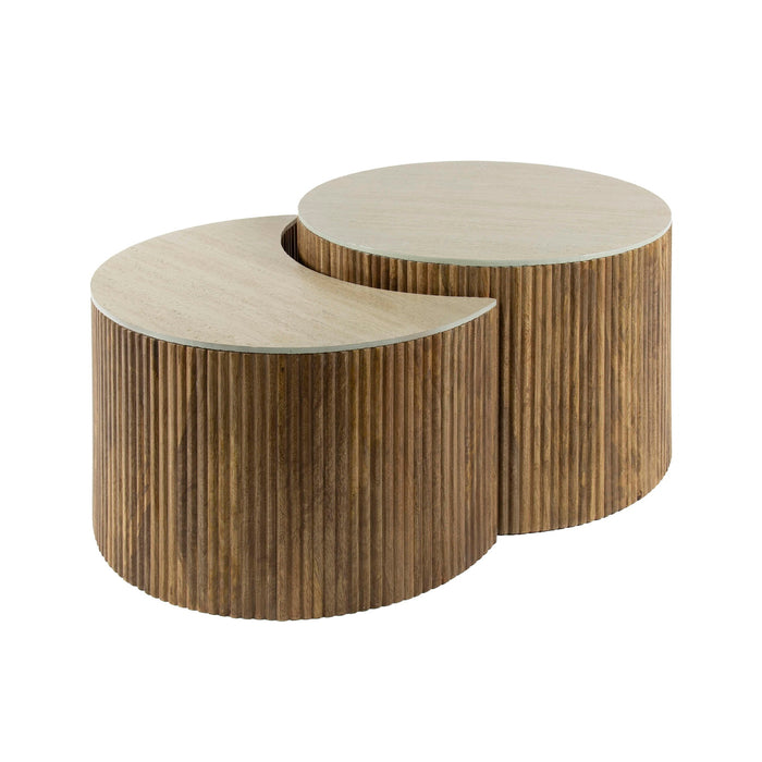 Giga Meubel - Salontafel Halfrond Travertin|Hout - Set Van 2 - Nuovo