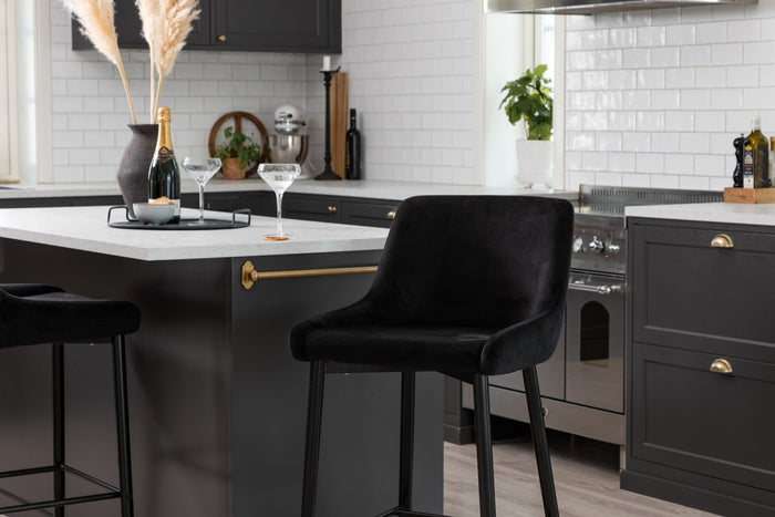 Fjôrd - Barkruk Zwart - Velvet - Plaza - Set van 2