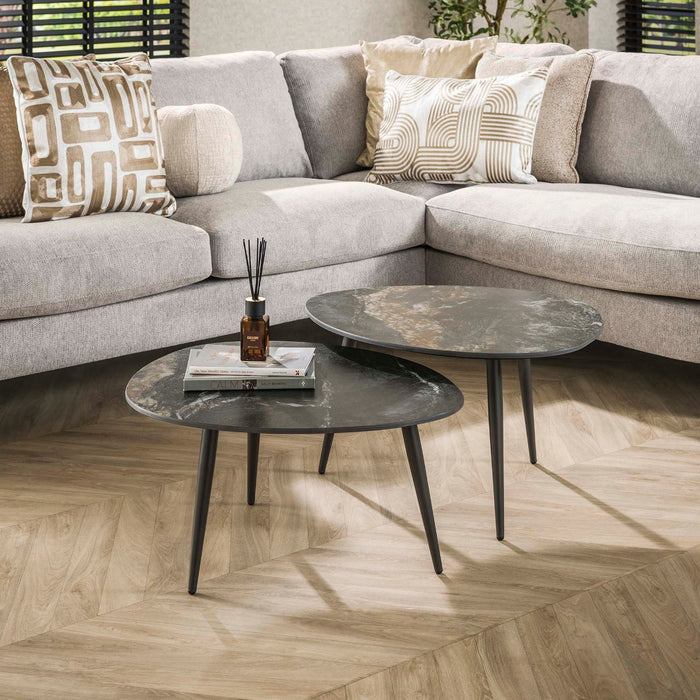 Giga Meubel - Salontafel Zwart Keramiek - 70x58x40cm - Set Van 2