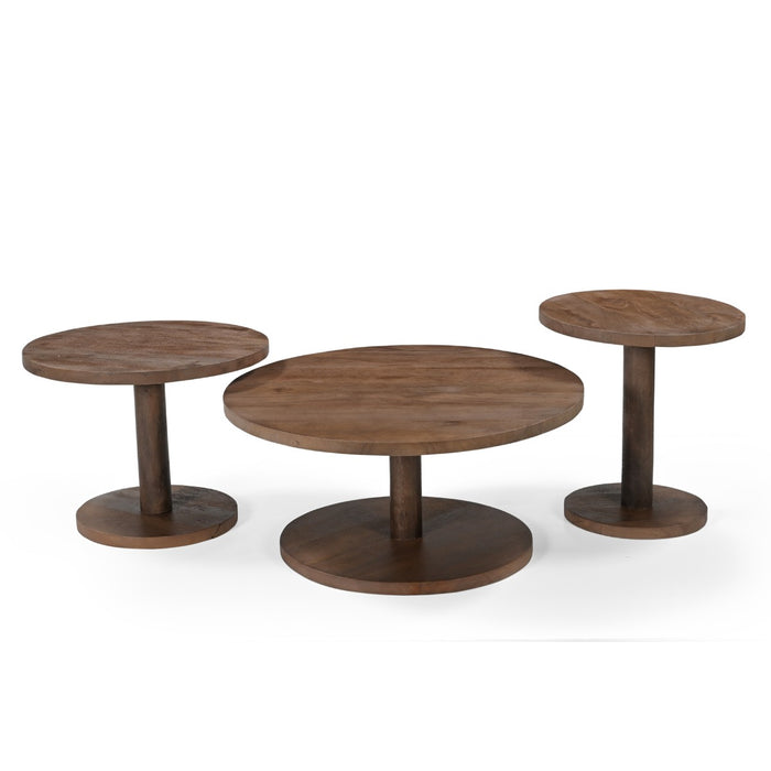 Giga Meubel - Salontafel Rond Donkerbruin Hout - Set Van 3 - Nao