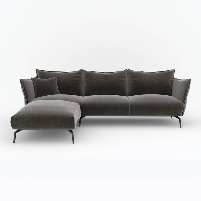 Grafietgrijze fluwelen linkerhoekbank