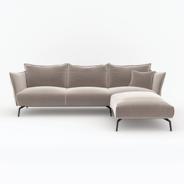 Taupe fluwelen rechter hoekbank