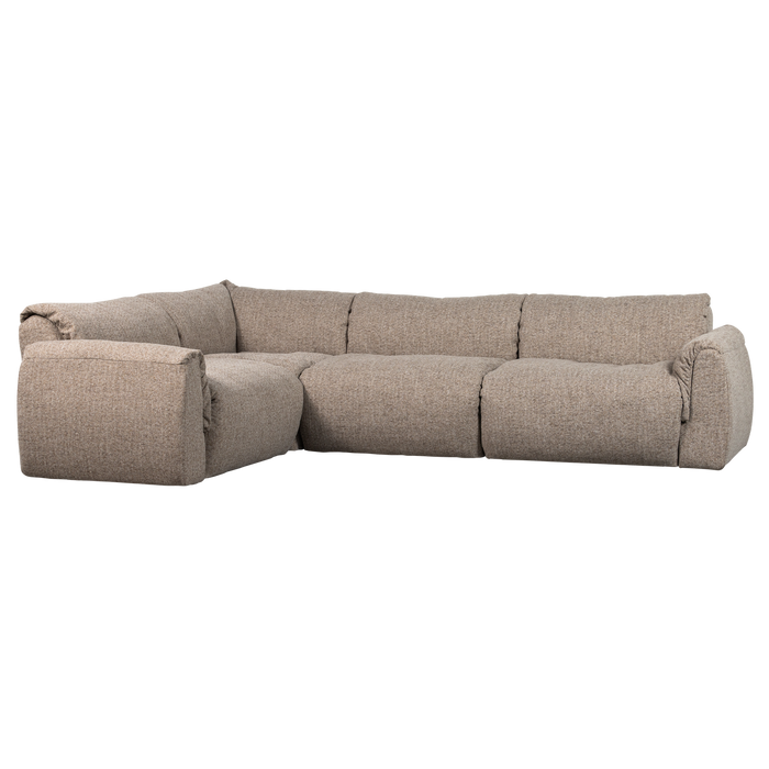 WOOOD Baggy Hoekbank Links - Geweven Stof - Bruin Melange -81x301x210