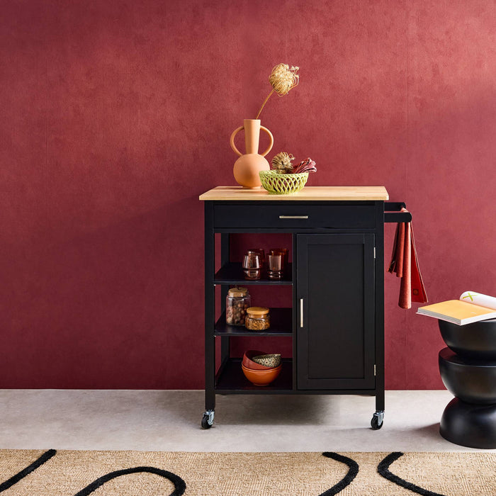 sweeek - keukentrolley van rubberhout met handvat