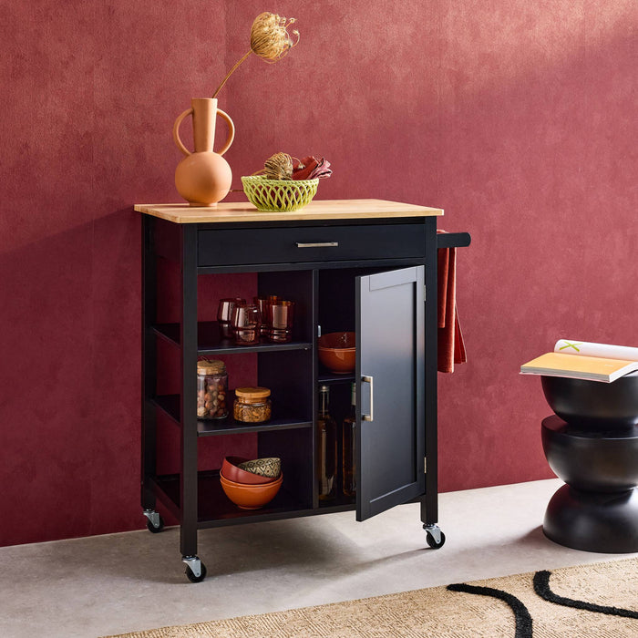 sweeek - keukentrolley van rubberhout met handvat