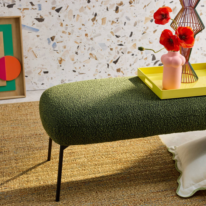 sweeek - Bank, bed einde met bouclébekleding, B120 x D42,5 x H43,5cm