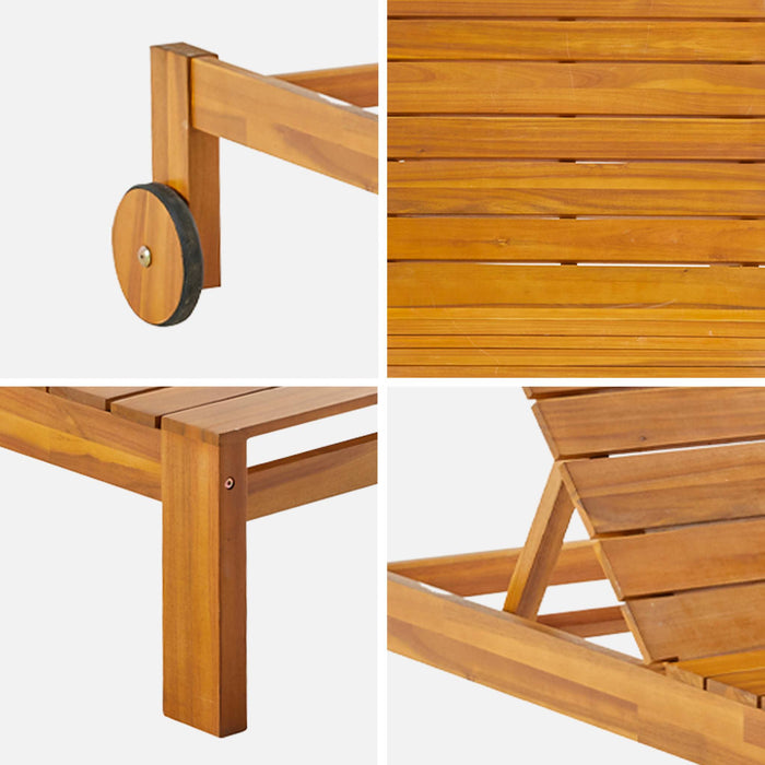 sweeek - Set van 2 acaciahouten ligstoelen met wielen