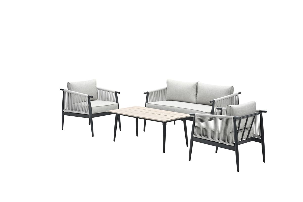 Aloha loungeset - 4-delig - carbon black - zand - light teak Vironwood