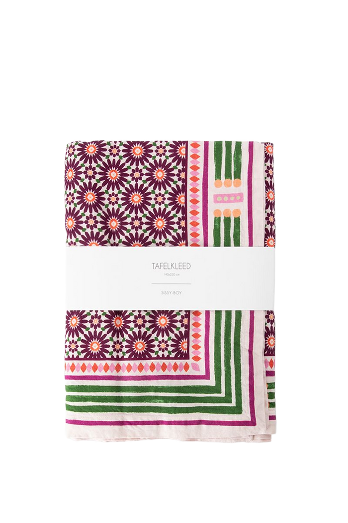 Sissy-Boy Donkerpaars tafelkleed met bloemenprint (140x220 cm)