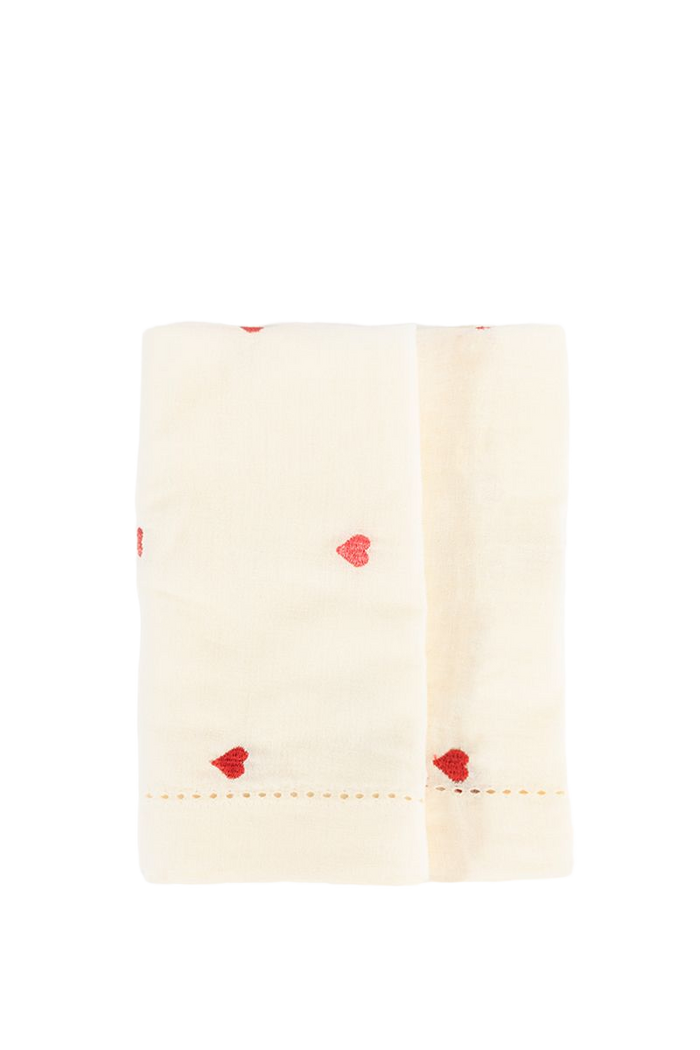 Sissy-Boy Set van 2 beige servetten met roze en rode geborduurde