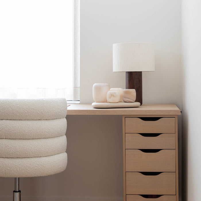 Atmooz Tafellamp Japura - Wit Katoen - Houten Basis - Max 40W - E27