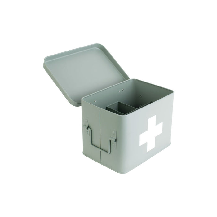 present time - Medicine storage box medium metal matt grayed jade