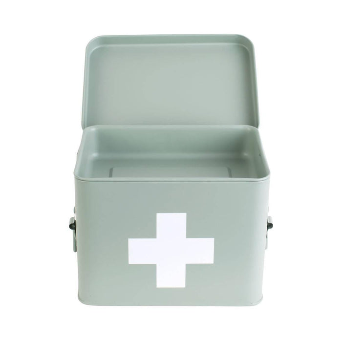present time - Medicine storage box medium metal matt grayed jade