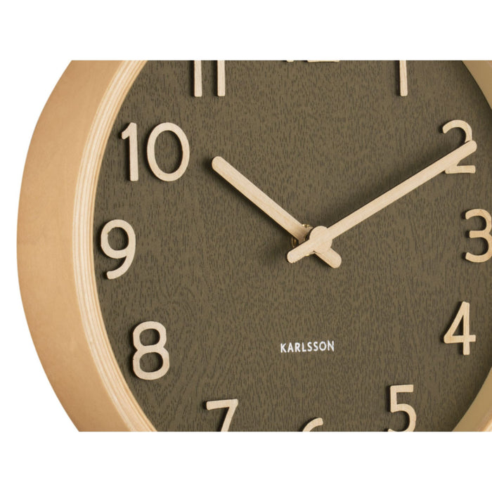 Karlsson - Wall clock Pure wood grain small moss green