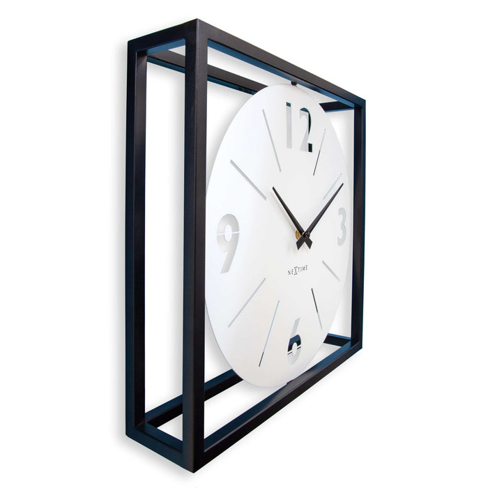 NeXtime - Tafel-|Wandklok 40x40x9,5cm - Stil - Zwart|Wit - Metaal -