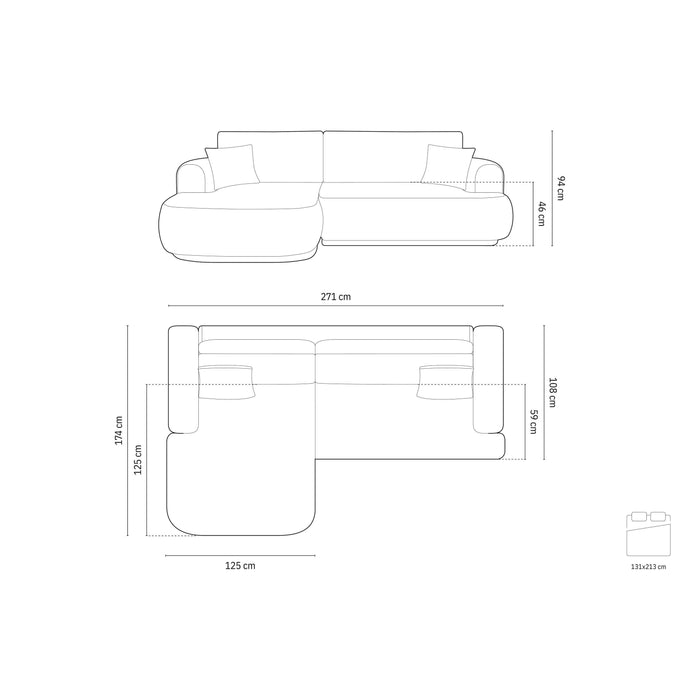 Micadoni Hoekslaapbank links met opbergvak Ella velvet