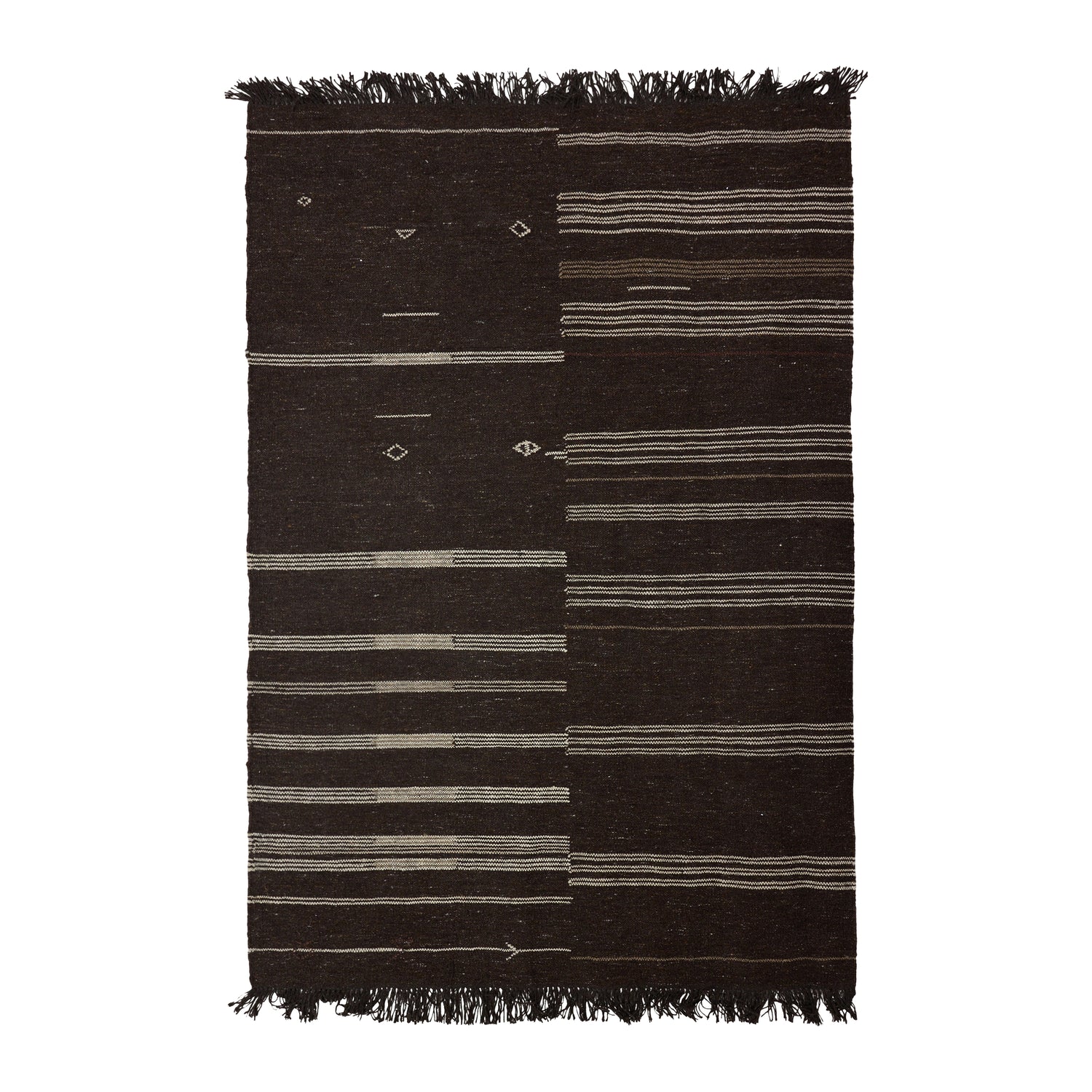 HKliving Striped Woolen Kelim Vloerkleed 150 x 240 cm - Bruin