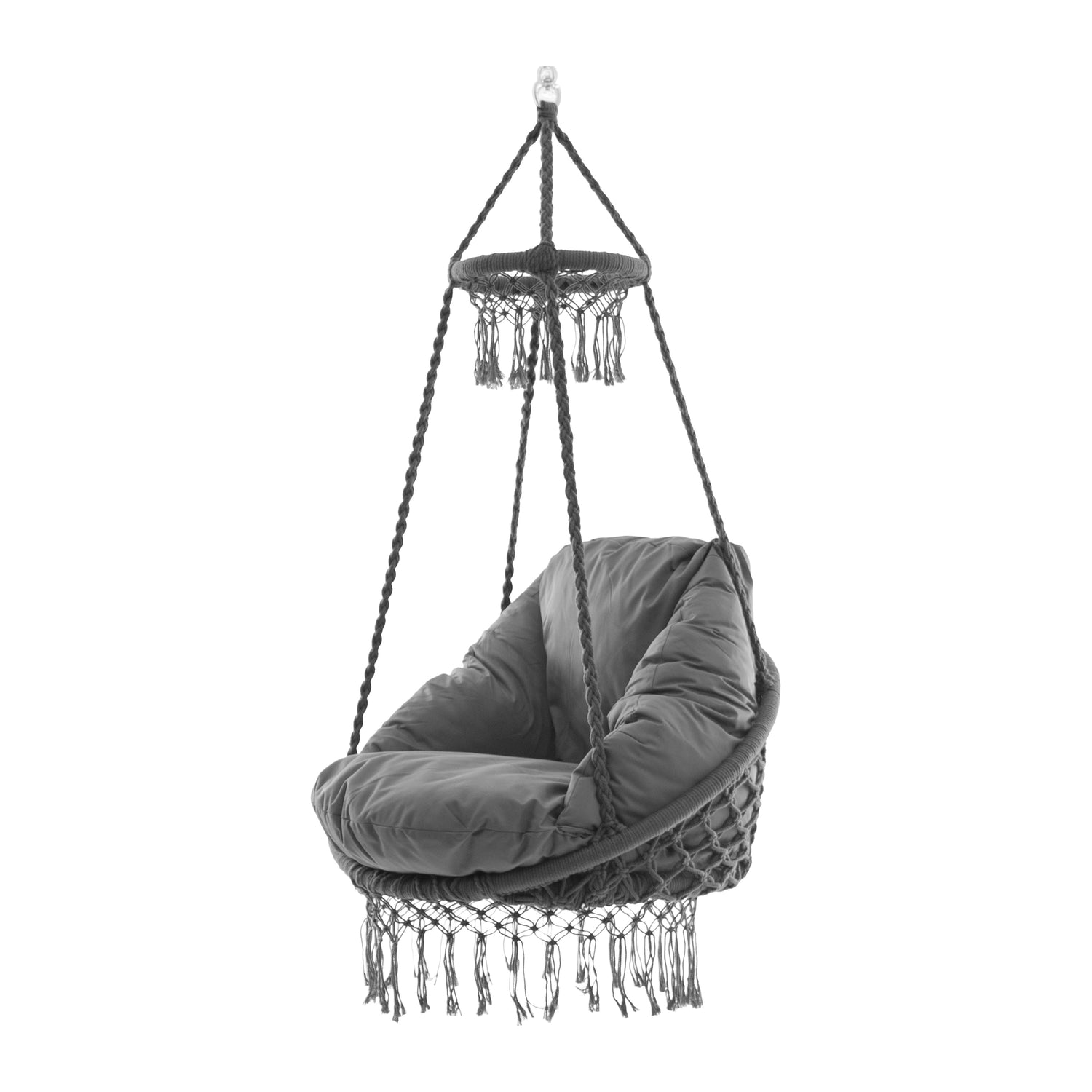 Vivere Polyester Macrame Deluxe Stoel met Franje - Dauw Grijs