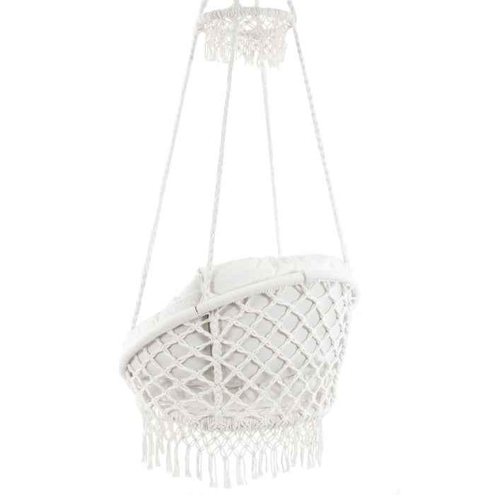 Vivere Polyester Macrame Deluxe Stoel met Franje - Off White
