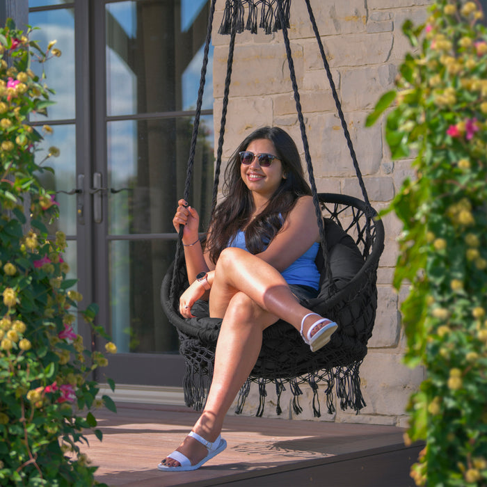 Vivere Polyester Macrame Deluxe Stoel met Franje - Eclipse