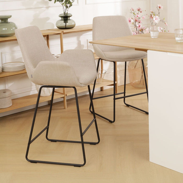 Nolon Nino-Eef Barkruk Beige - met Armleuning - Zwart - 65 cm