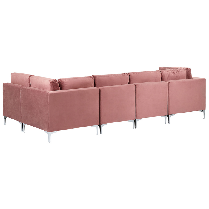 Beliani - EVJA - Hoekbank 5-zits - Roze - Linkerzijde - Fluweel