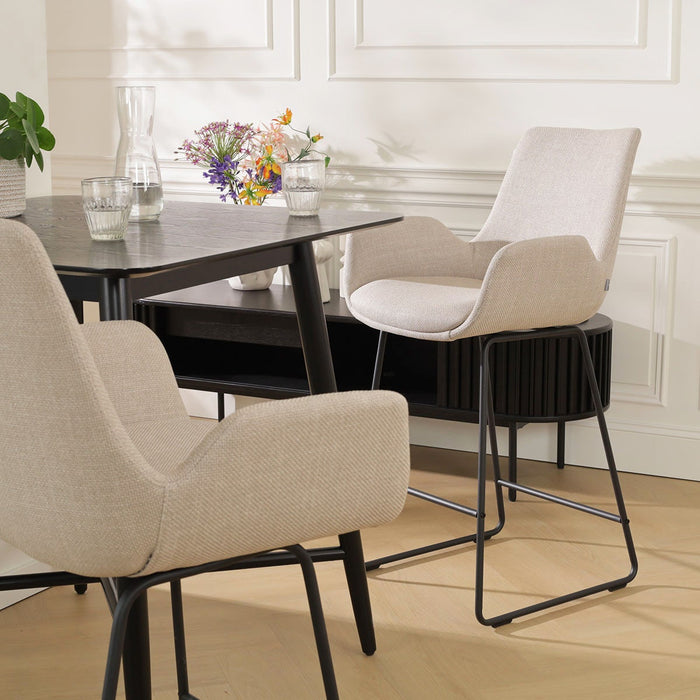 Nolon Nino-Eef Barkruk Beige - met Armleuning - Zwart - 65 cm