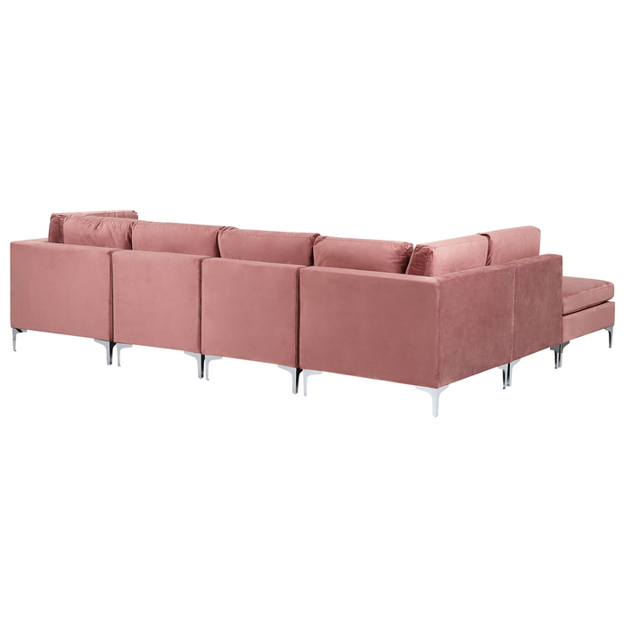 Beliani-EVJA-Hoekbank met ottomaan 5-zits-Roze-Rechterzijde-Fluweel