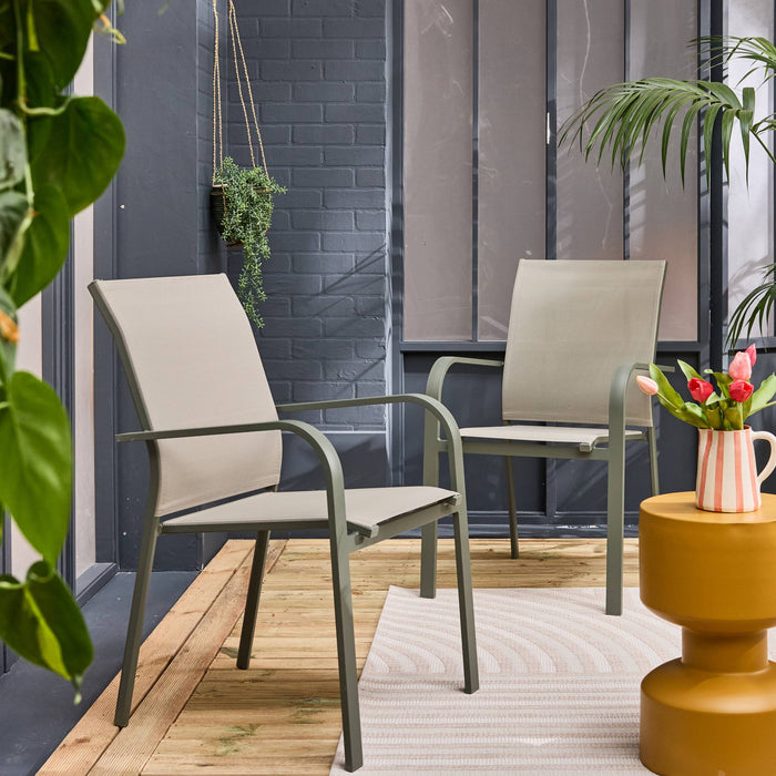 sweeek - Stapelen tuinstoelen van aluminium en textileen (Set van 2)