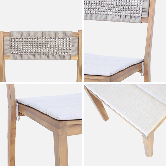 sweeek - Set van 2 acaciahouten tuinstoelen met kussen en touw
