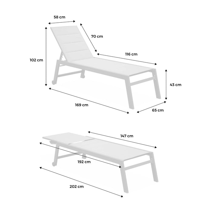 sweeek - Zonnebed van gewatteerd textilene en aluminium met meerdere