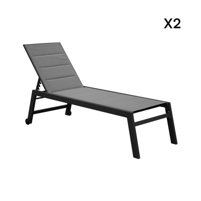 sweeek - Zonnebed van gewatteerd textilene en aluminium met meerdere