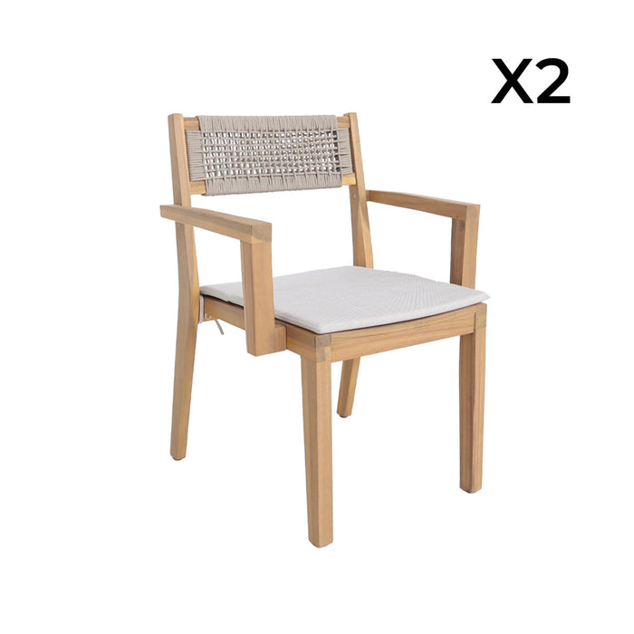 sweeek - Set van 2 acaciahouten tuinstoelen met kussen en touw
