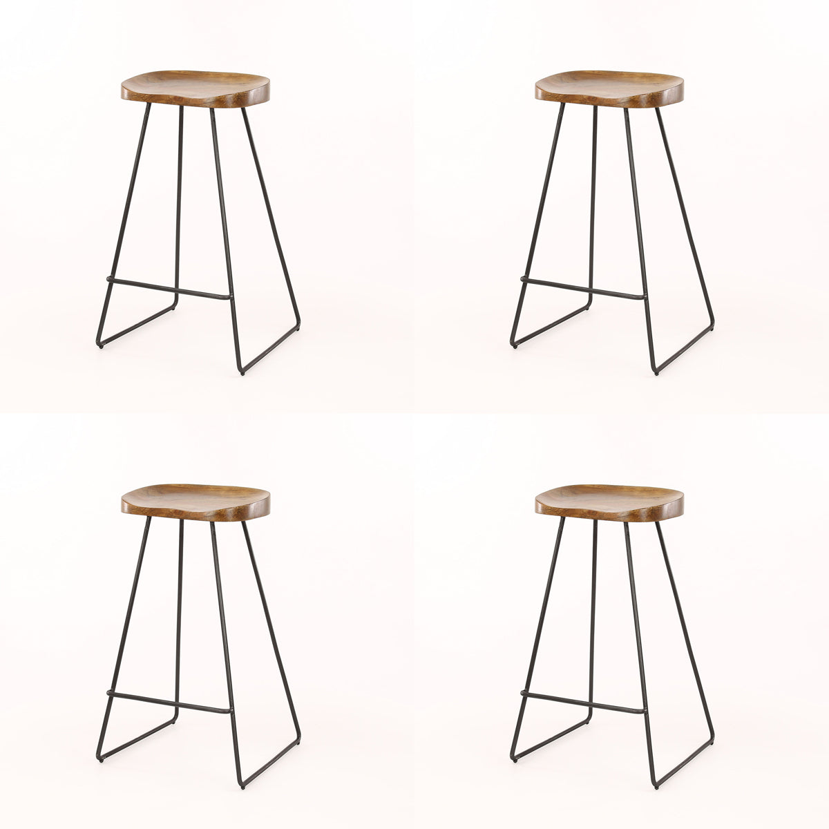 Hoyz - Barstoel Houten Zitting - 4 Stuks - Bruin