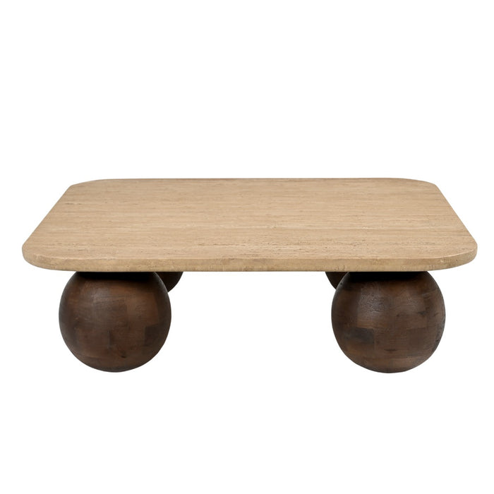 Giga Meubel - Salontafel Travertin|Mangohout - 90x90x27cm - Nori