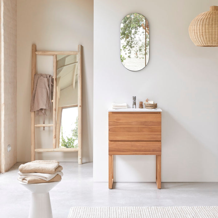 Tikamoon - Badkamermeubel Edgar van massief teakhout en keramiek 60 cm