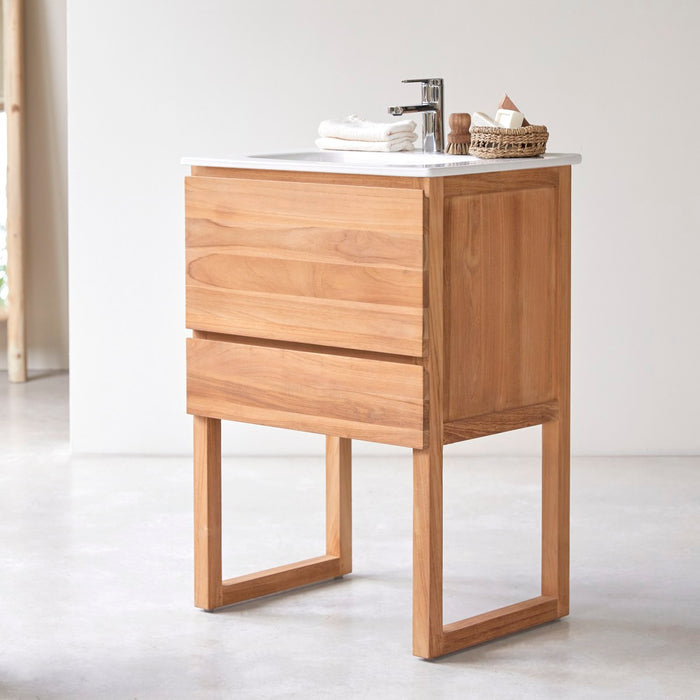 Tikamoon - Badkamermeubel Edgar van massief teakhout en keramiek 60 cm