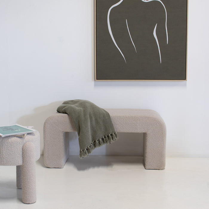 Giga Meubel - Halbankje Taupe Bouclé  - 99x38x46cm - Sera