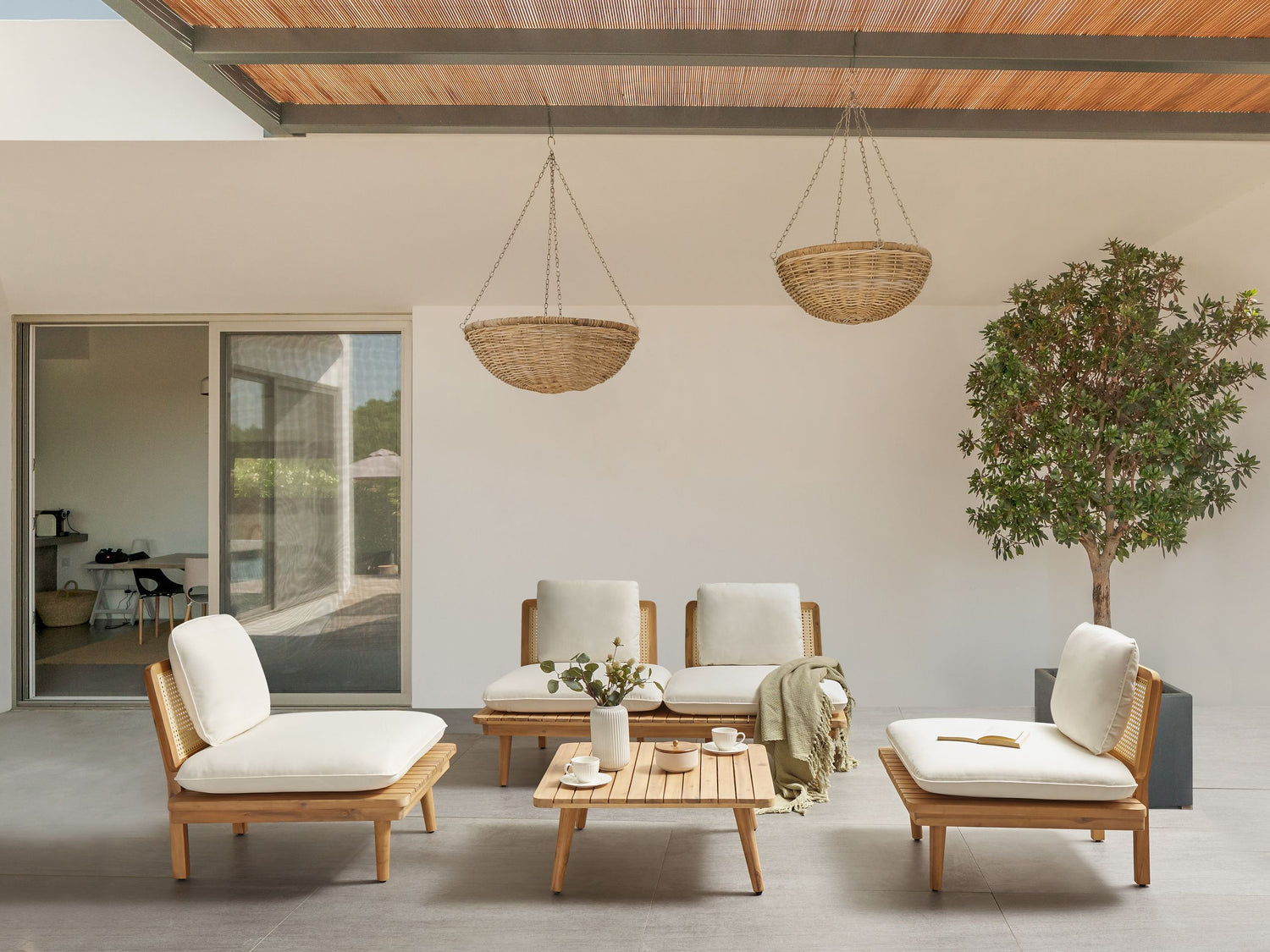 Beliani - ACCADIA - Loungeset - Lichtbeige - Acaciahout