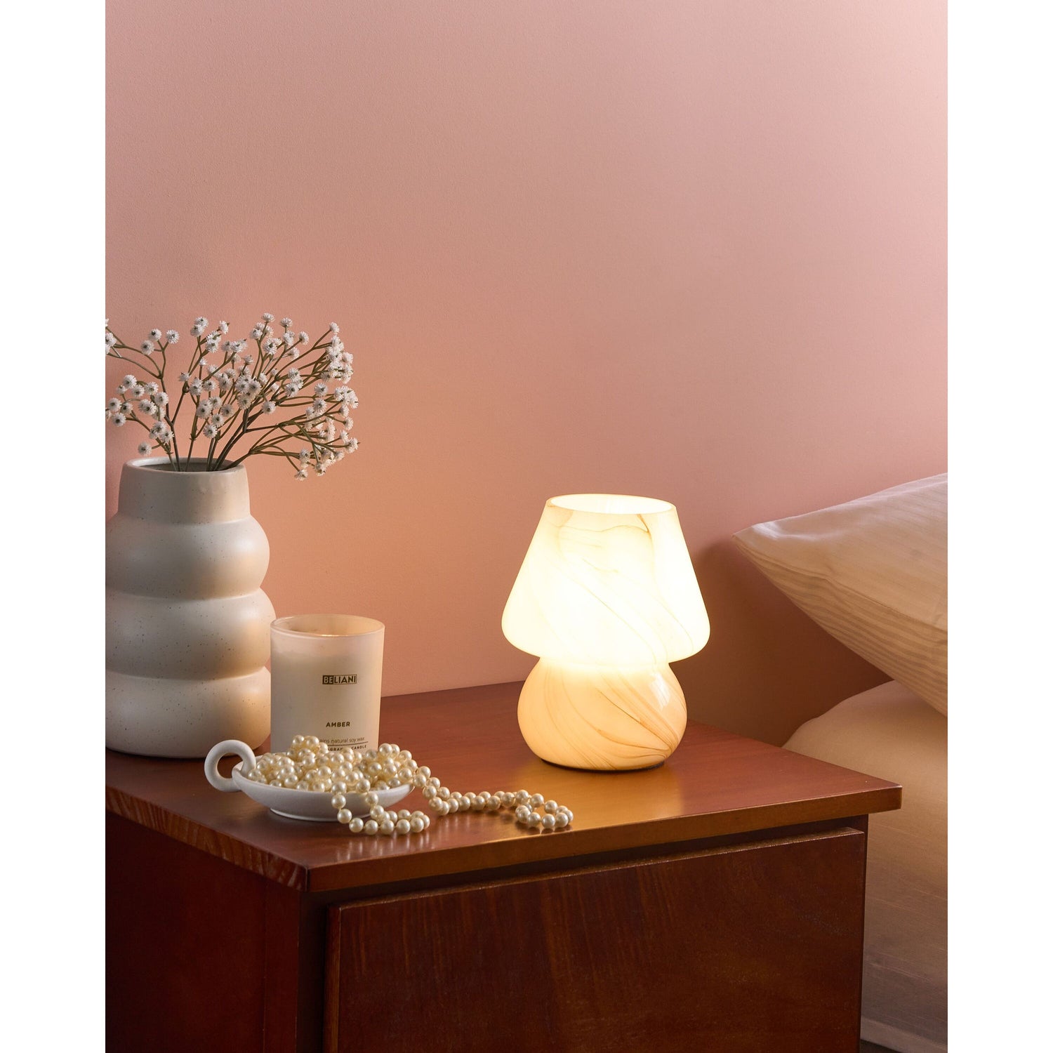 Beliani - LOBO - Tafellamp - Beige - Glas