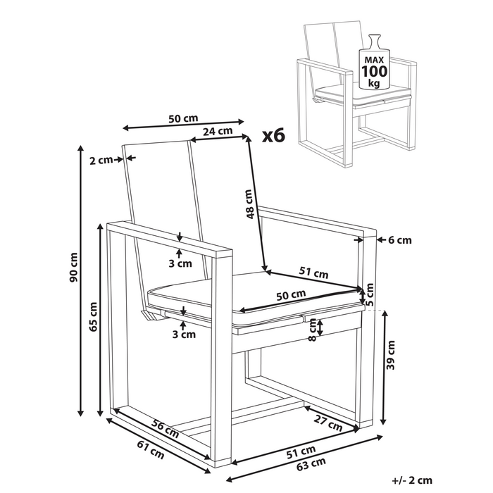 Beliani - AZZANELLO - Tuinstoel set van 6 - Gebroken wit - Acaciahout